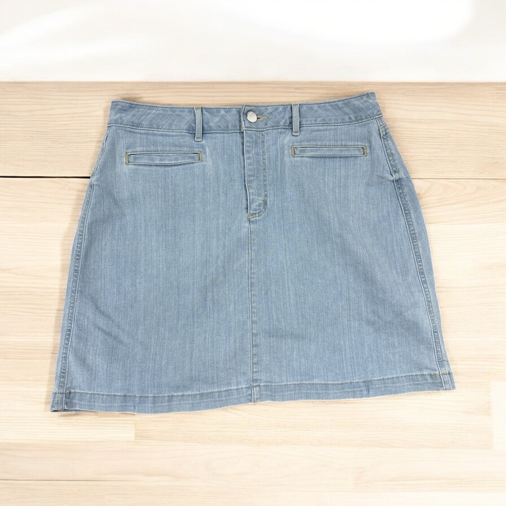 Loft Women's Denim Straight Mini Skirt Zip Solid Cotton Blend Blue Size‎ 12